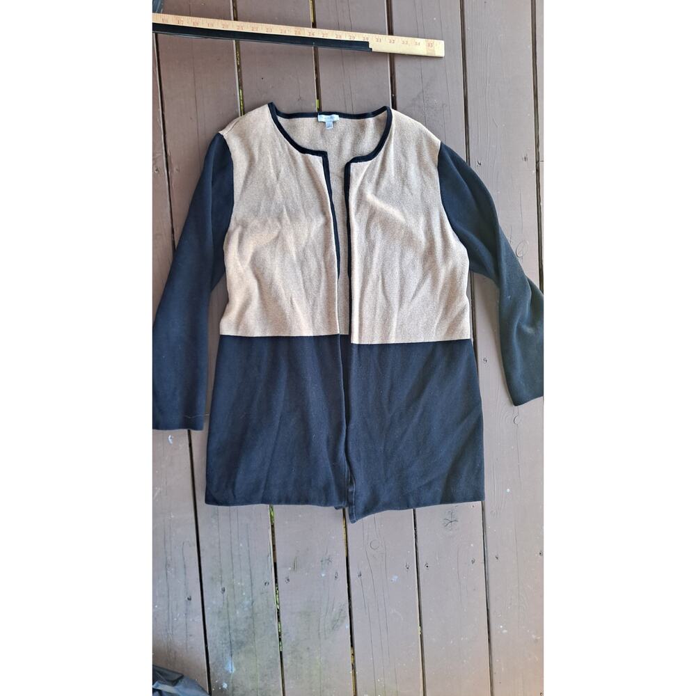 Talbots Women`s Brown Black Color Block Large Cardigan Sweater Open` Front